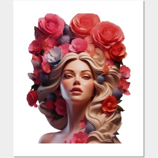 Bloom of Femininity: A Floral Fusion in Womanhood Posters and Art